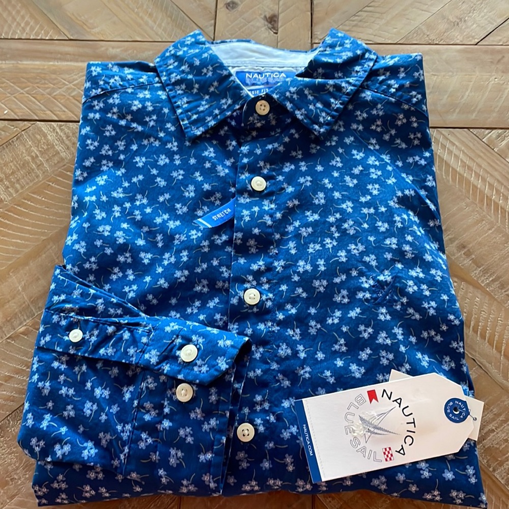 Nautica Blue Sail Sleeve Dress Shirt NWT